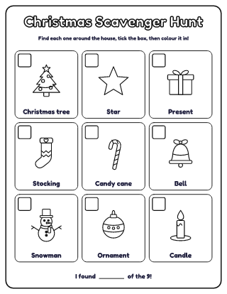 Christmas Scavenger Hunt for Preschool (9 Pictures) coloring page