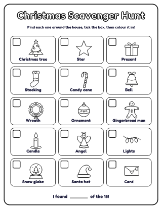 Christmas Scavenger Hunt: 15 Things to Find coloring page