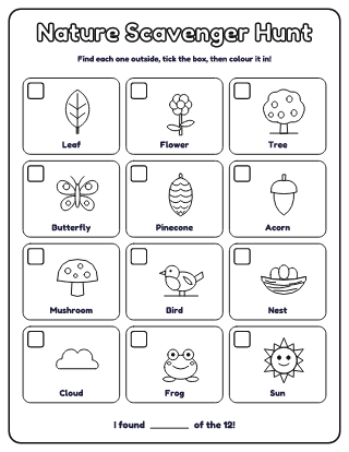 Nature Scavenger Hunt: 12 Things to Find coloring page