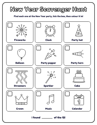 New Year Scavenger Hunt: 12 Things to Find coloring page