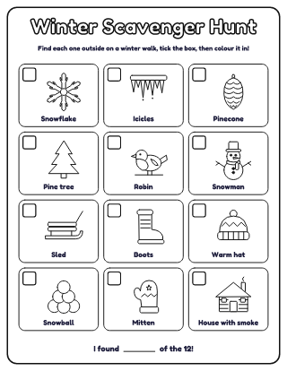 Winter Scavenger Hunt: 12 Things to Find coloring page
