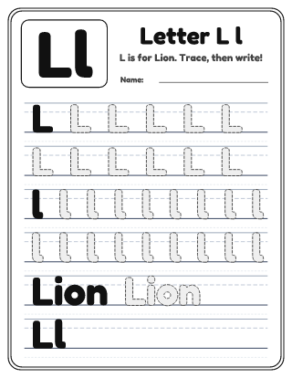 Letter L Tracing Worksheet
