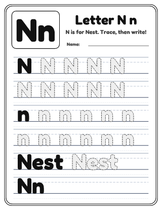 Letter N Tracing Worksheet