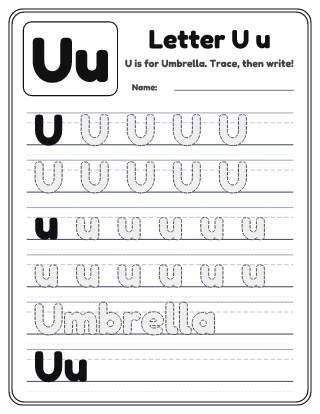 Letter U Tracing Worksheet