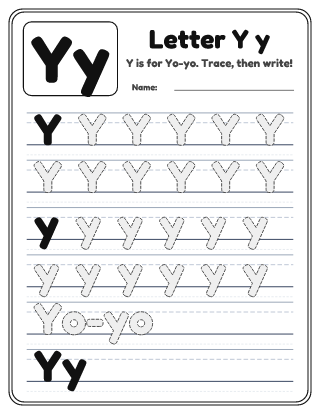 Letter Y Tracing Worksheet