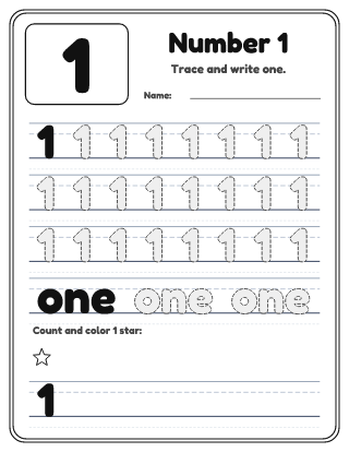 Number 1 Tracing Worksheet