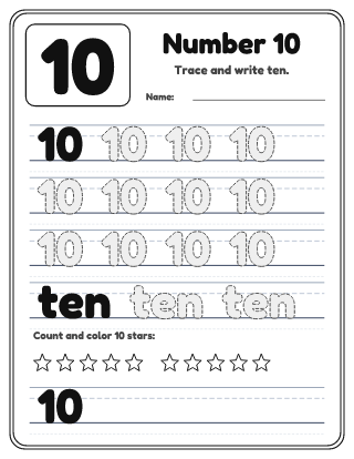 Number 10 Tracing Worksheet