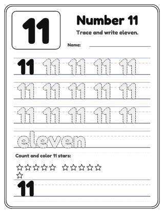 Number 11 Tracing Worksheet