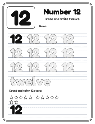 Number 12 Tracing Worksheet