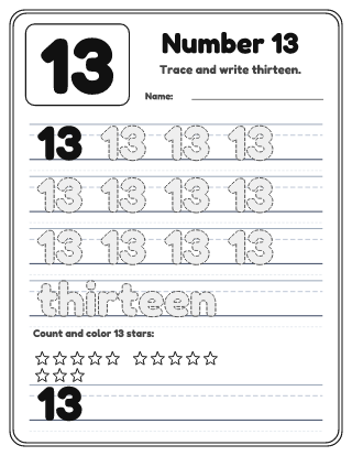Number 13 Tracing Worksheet