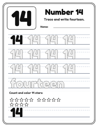 Number 14 Tracing Worksheet