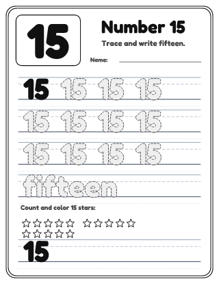 Number 15 Tracing Worksheet