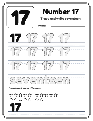Number 17 Tracing Worksheet