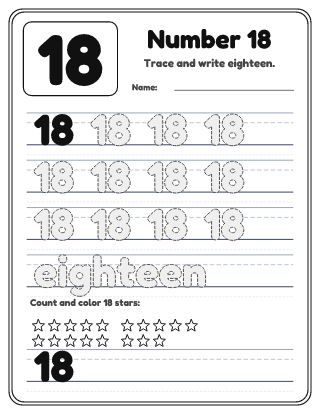 Number 18 Tracing Worksheet