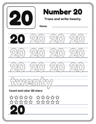 Number 20 Tracing Worksheet