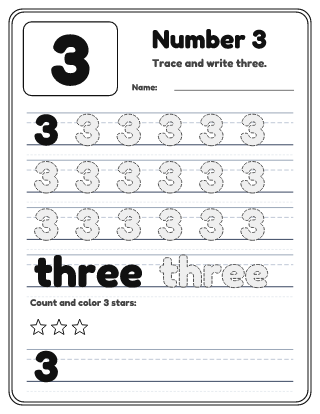 Number 3 Tracing Worksheet
