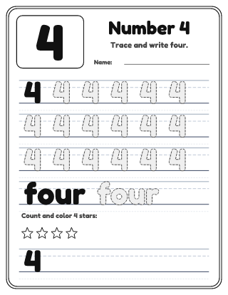 Number 4 Tracing Worksheet