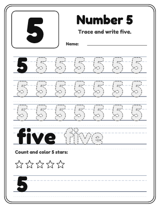 Number 5 Tracing Worksheet