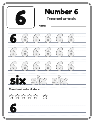 Number 6 Tracing Worksheet