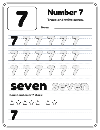 Number 7 Tracing Worksheet
