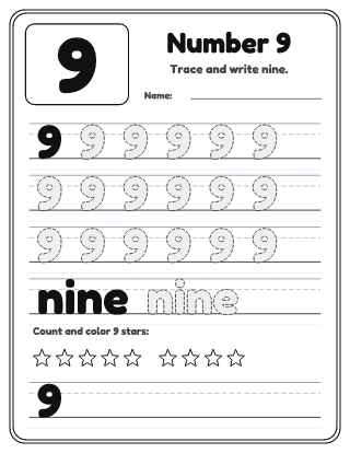 Number 9 Tracing Worksheet
