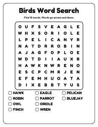 Birds Word Search (Easy)