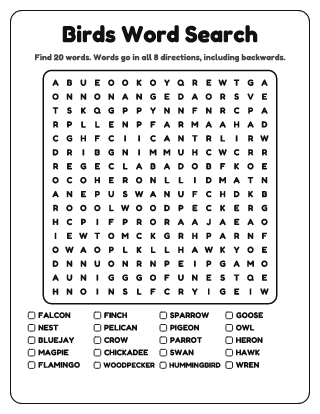 Birds Word Search (Hard)