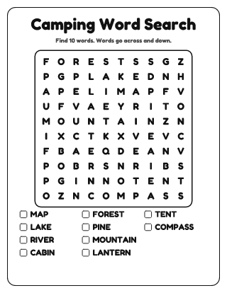 Camping Word Search (Easy)