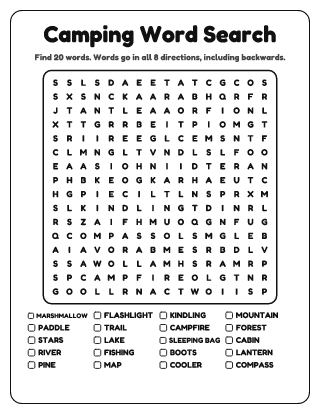 Camping Word Search (Hard)