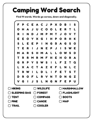 Camping Word Search (Medium)