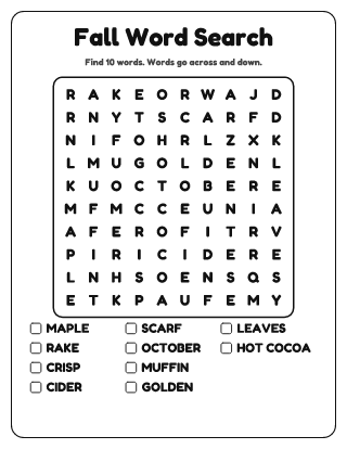 Fall Word Search (Easy)