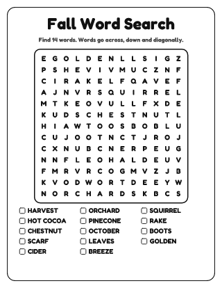 Fall Word Search (Medium)