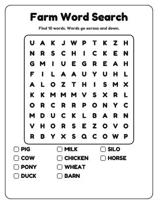 Farm Word Search (Easy)