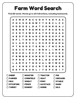 Farm Word Search (Hard)