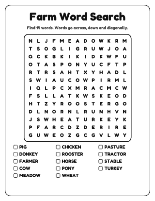 Farm Word Search (Medium)