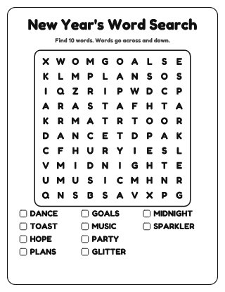 New Year's Word Search (Easy)