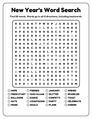 New Year's Word Search (Hard)