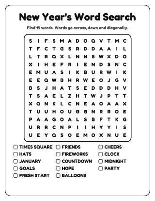 New Year's Word Search (Medium)