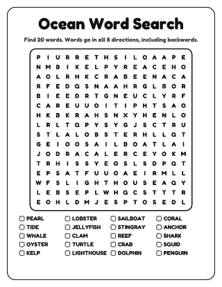 Ocean Word Search (Hard)