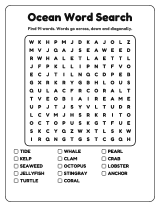 Ocean Word Search (Medium)