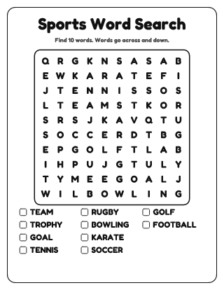 Sports Word Search (Easy)