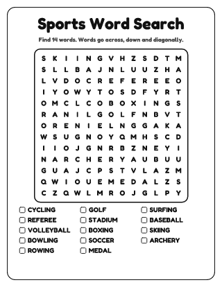 Sports Word Search (Medium)