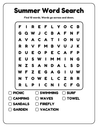 Summer Word Search (Easy)