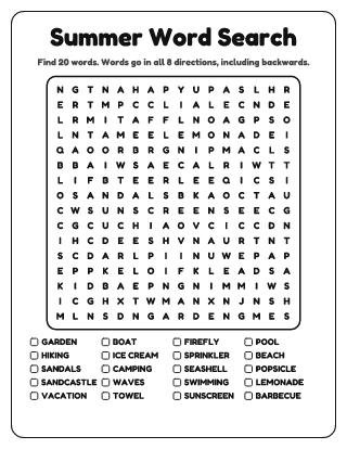 Summer Word Search (Hard)