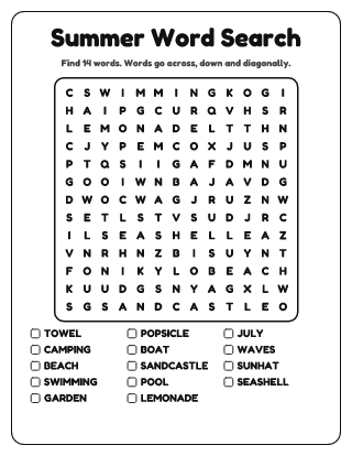 Summer Word Search (Medium)