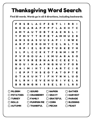 Thanksgiving Word Search (Hard)