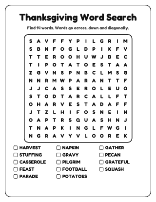 Thanksgiving Word Search (Medium)