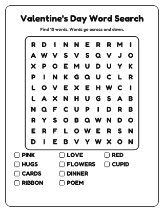 Valentine's Day Word Search (Easy)