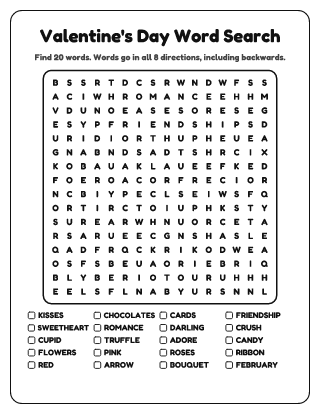 Valentine's Day Word Search (Hard)